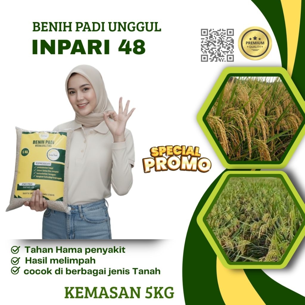 Benih Padi Unggul Inpari 48 Kemasan 5kg Benih Padi Kualitas Super Premium Hasil panen Tinggi