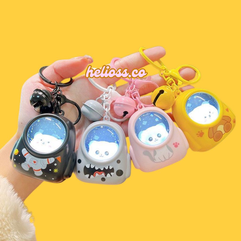 GANTUNGAN KUNCI LED KUCING LONCENG KEYCHAIN KEYRING 3D LAMPU BISA NYALA NIGHT LAMP KARAKTER KUCING T