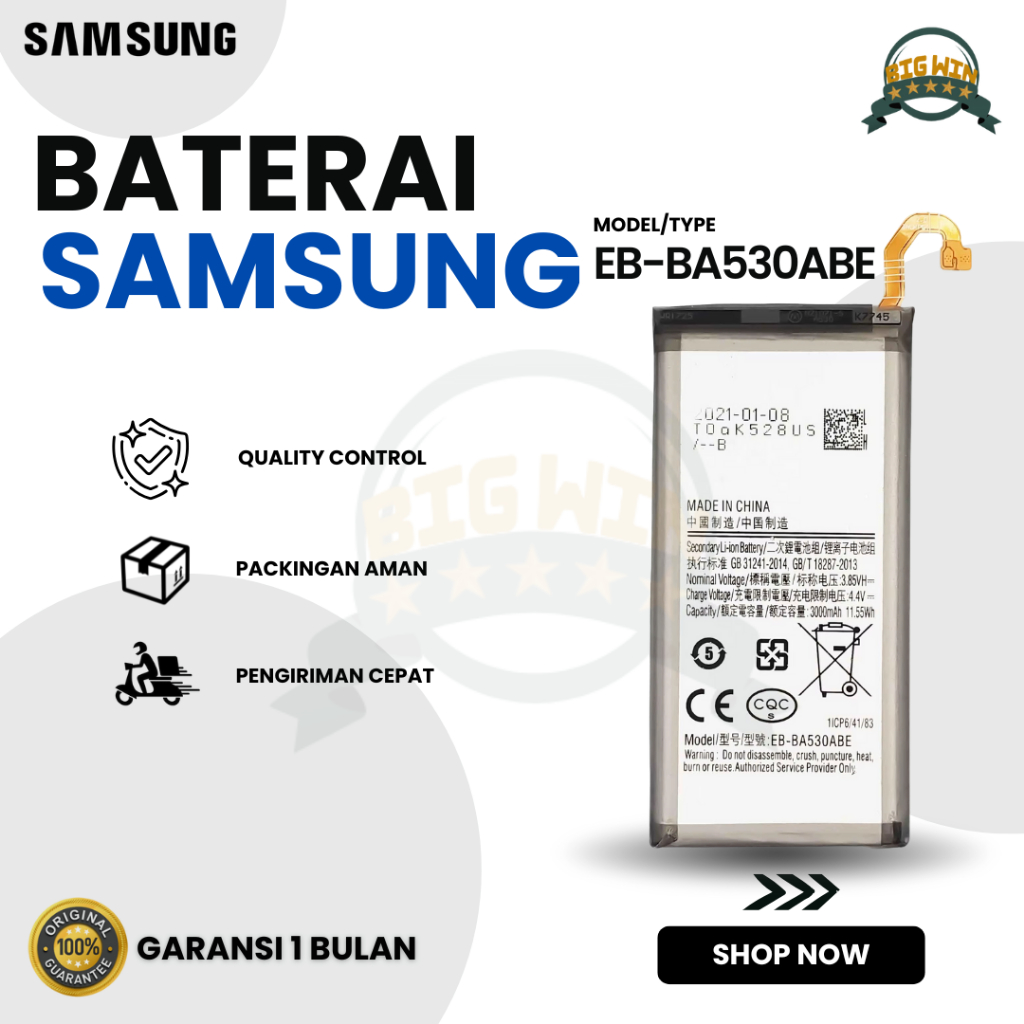 BATERAI BATTERY EB-BA530ABE SAMSUNG A8 2018 / SM-A530F DOUBLE [IC POWER] ORIGINAL