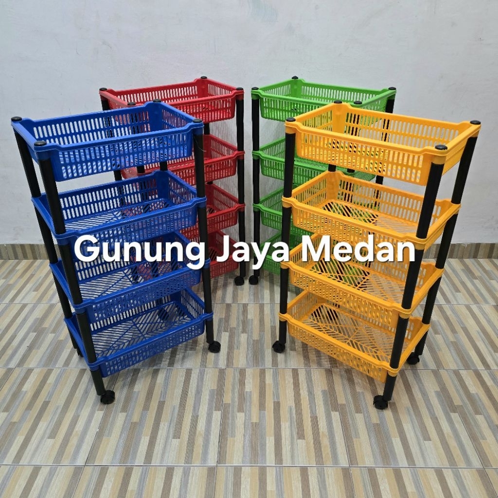 Rak Serbaguna 4 Tingkat Rak Salon Roda Keranjang Susun