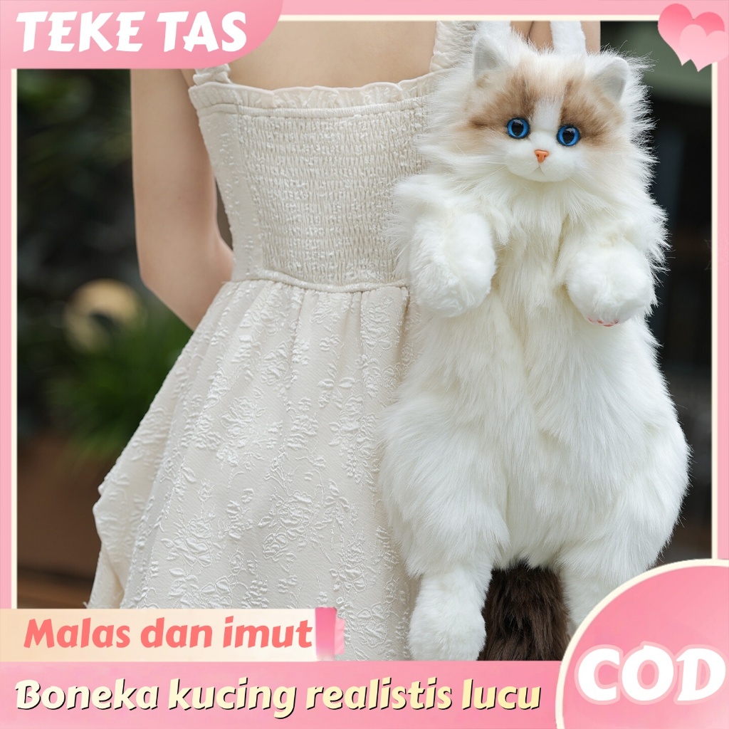 Boneka Kucing Realistis/Ransel Pendamping/Boneka Menggemaskan/Mainan Penenang Anak Kucing/Tas Ransel