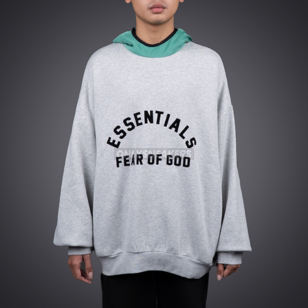 ESSENTIALS NYLON FLEECE LIGHT HEATHER GREY HOODIE