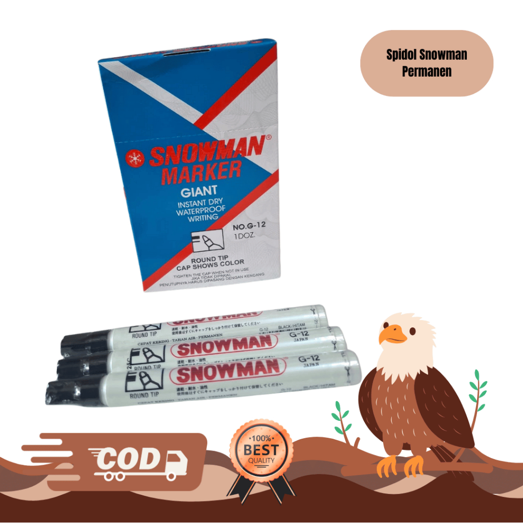 Snowman Marker G12 Isi 12 Spidol Permanent/ Spidol Permanen/ Spidol Besar Permanen