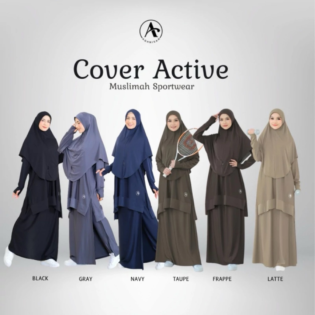 COVER ACTIVE - Baju Olahraga Muslimah Aghnisan Spandex Premix - Baju Olahraga One Set Muslimah Sport
