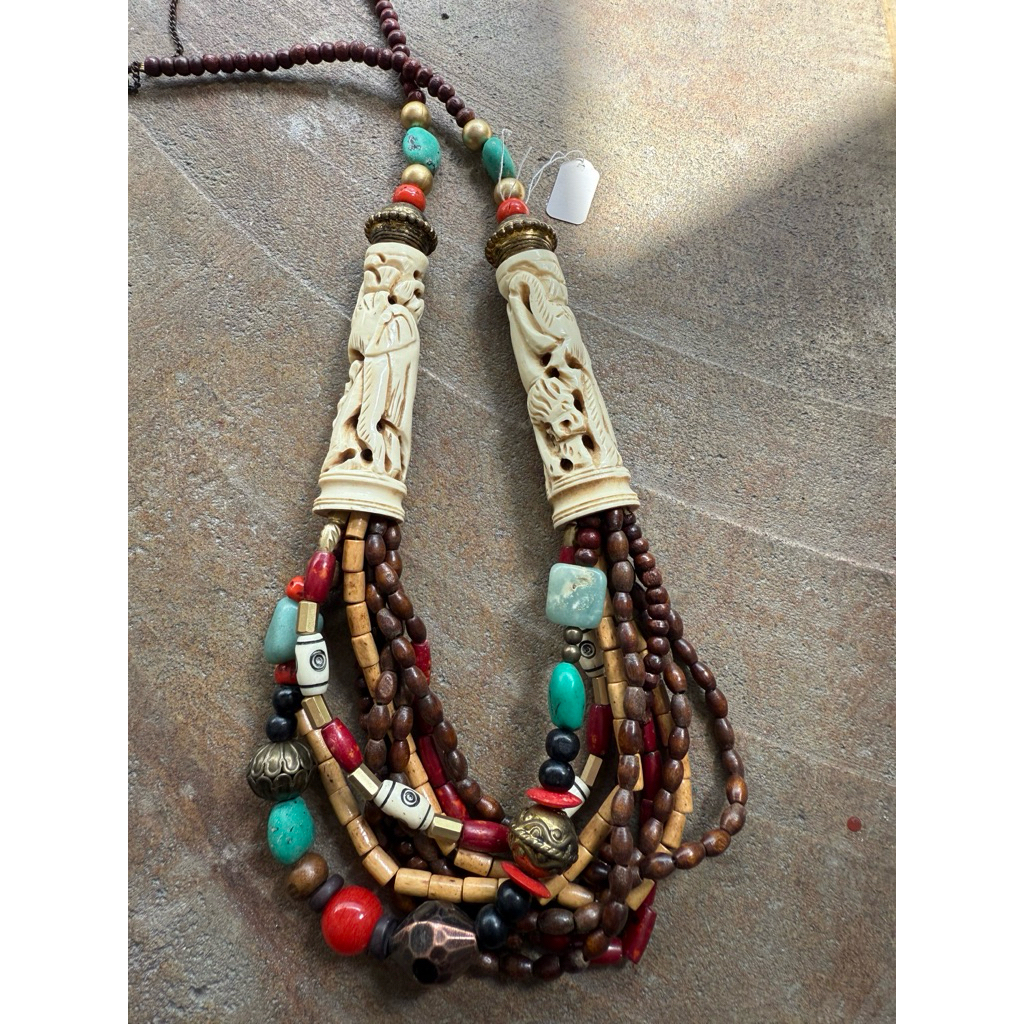 kalung etnik tabung tulang ukir