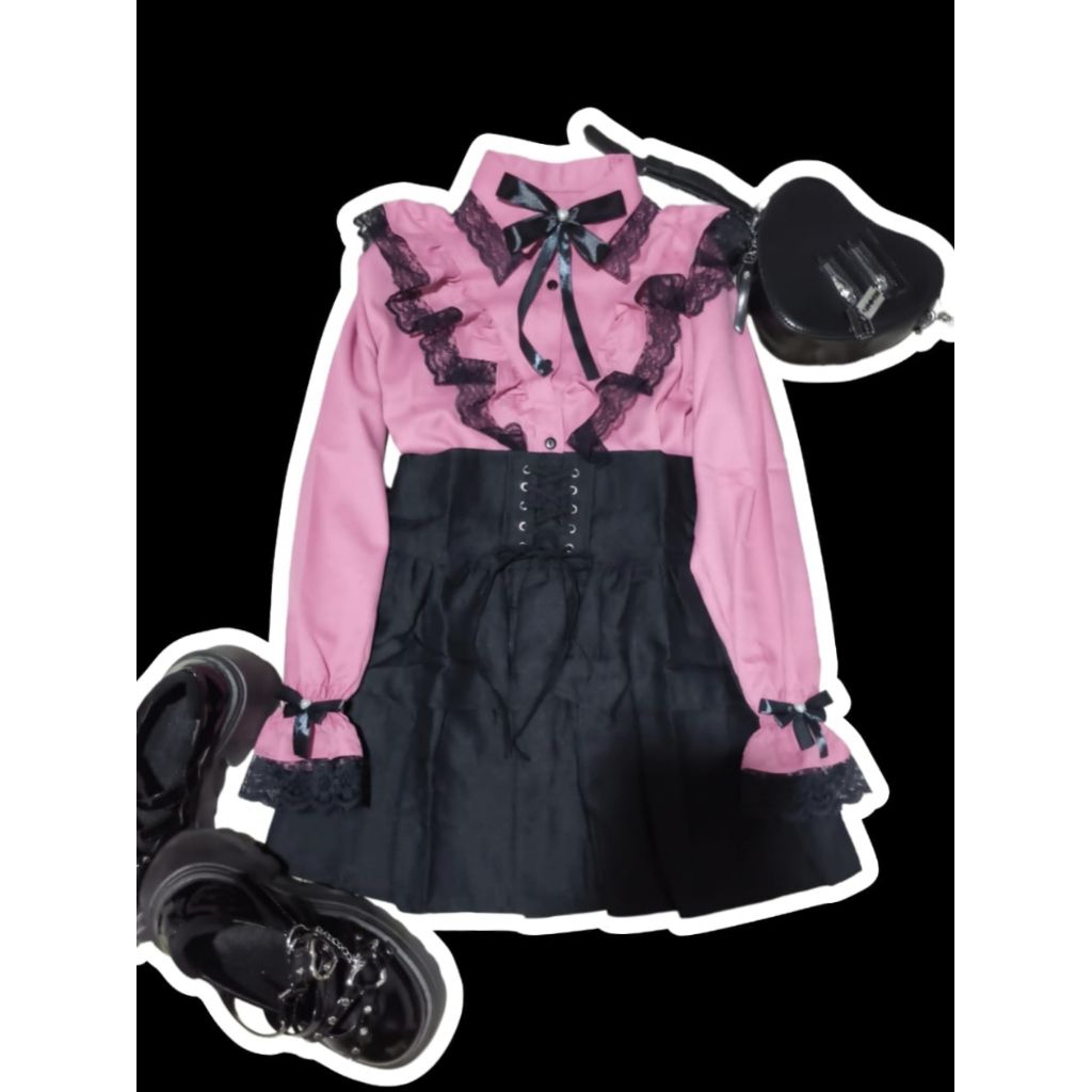 Set Jirai Kei Blouse Pink & Skirt hitam ryousangata