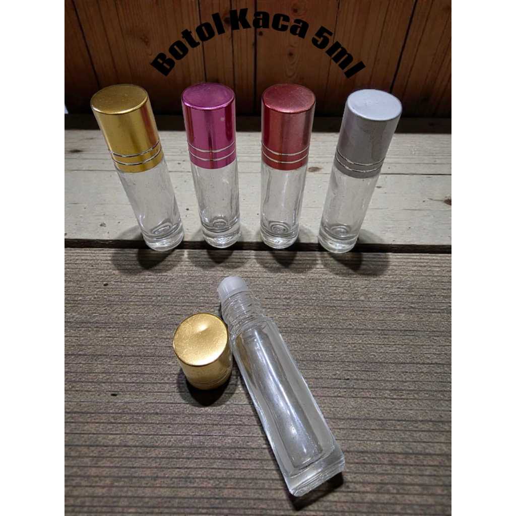 Botol Parfum Roll 5ml Polos Bening / Botol kaca Roll Tutup Warna 5ml / Botol Kaca Parfum Minyak DLL 