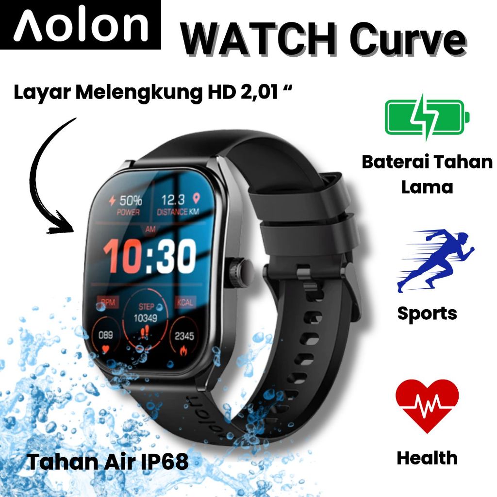 SmartWatch Aolon Watch Curve | Jam Tangan Pria Wanita Anti Air IP68 |Layar Lengkung|Original Garansi