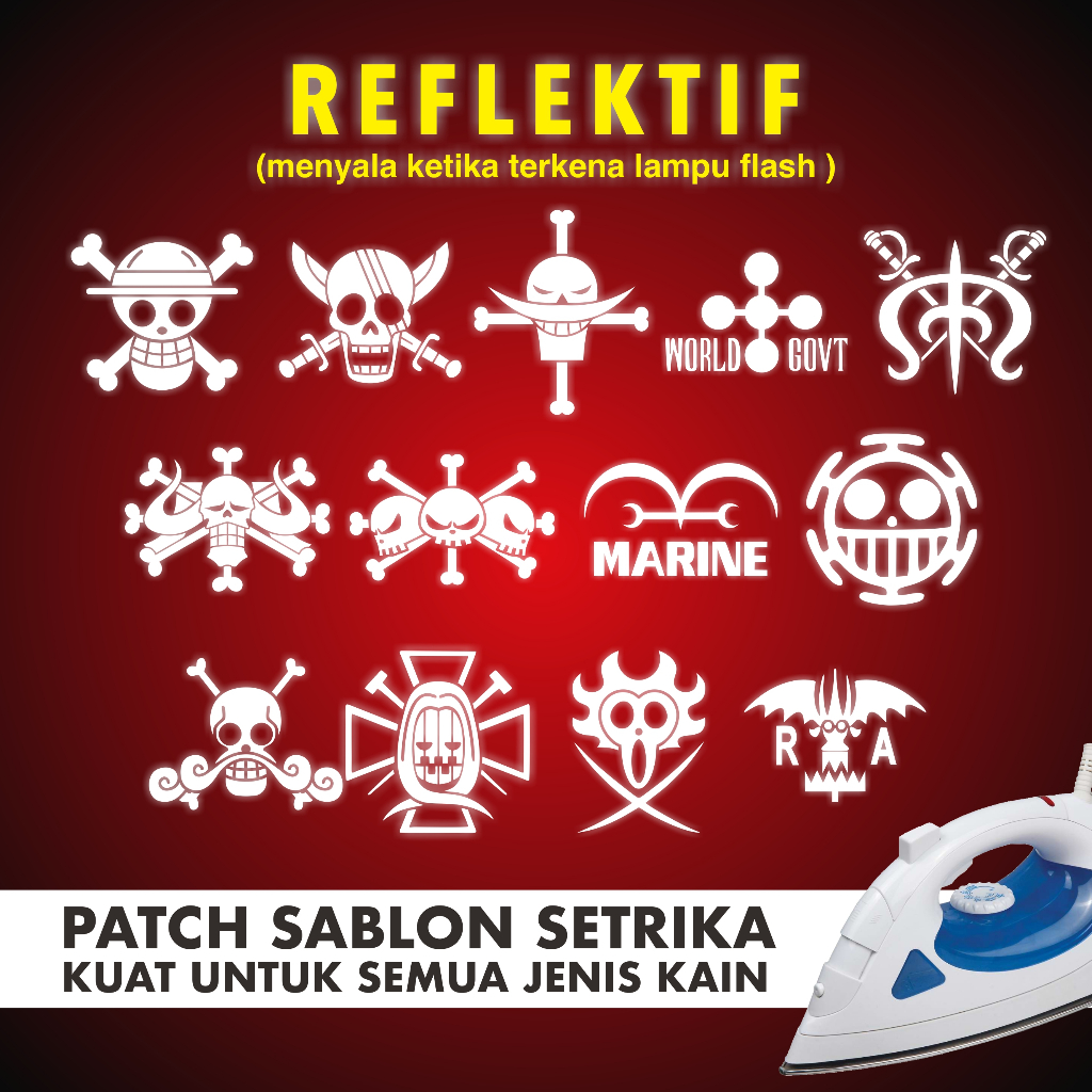 SABLON POLYFLEX Reflektif ONE PIECE / Iron Patch STIKER SABLON JOLLY ROGER luffy Mugiwara Setrika / 