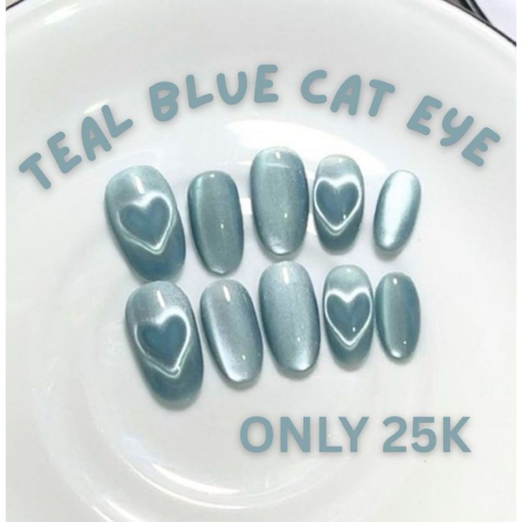 CAT EYE LOVE TEAL BLUE - Pres On Nail Size XS S M