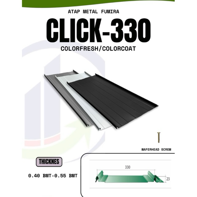 Fumira Atap Metal Click-330 Colorfresh Lebar 33cm Tahan Panas & Awet Desain Modern Rumah Minimalis M