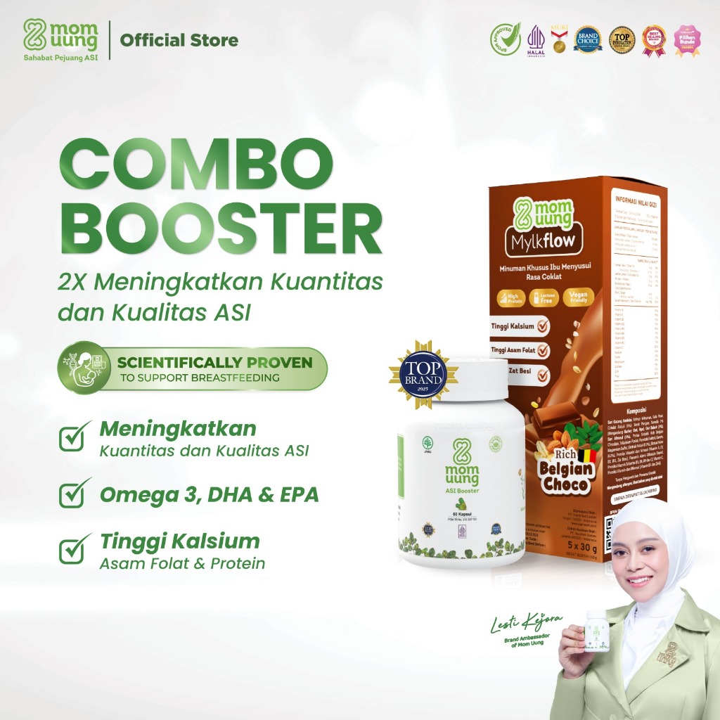 Mom Uung Combo Booster - ASI Booster 60 Kapsul - 30 Kapsul & Susu Mylkflow 5 Sachet - Pelancar ASI H