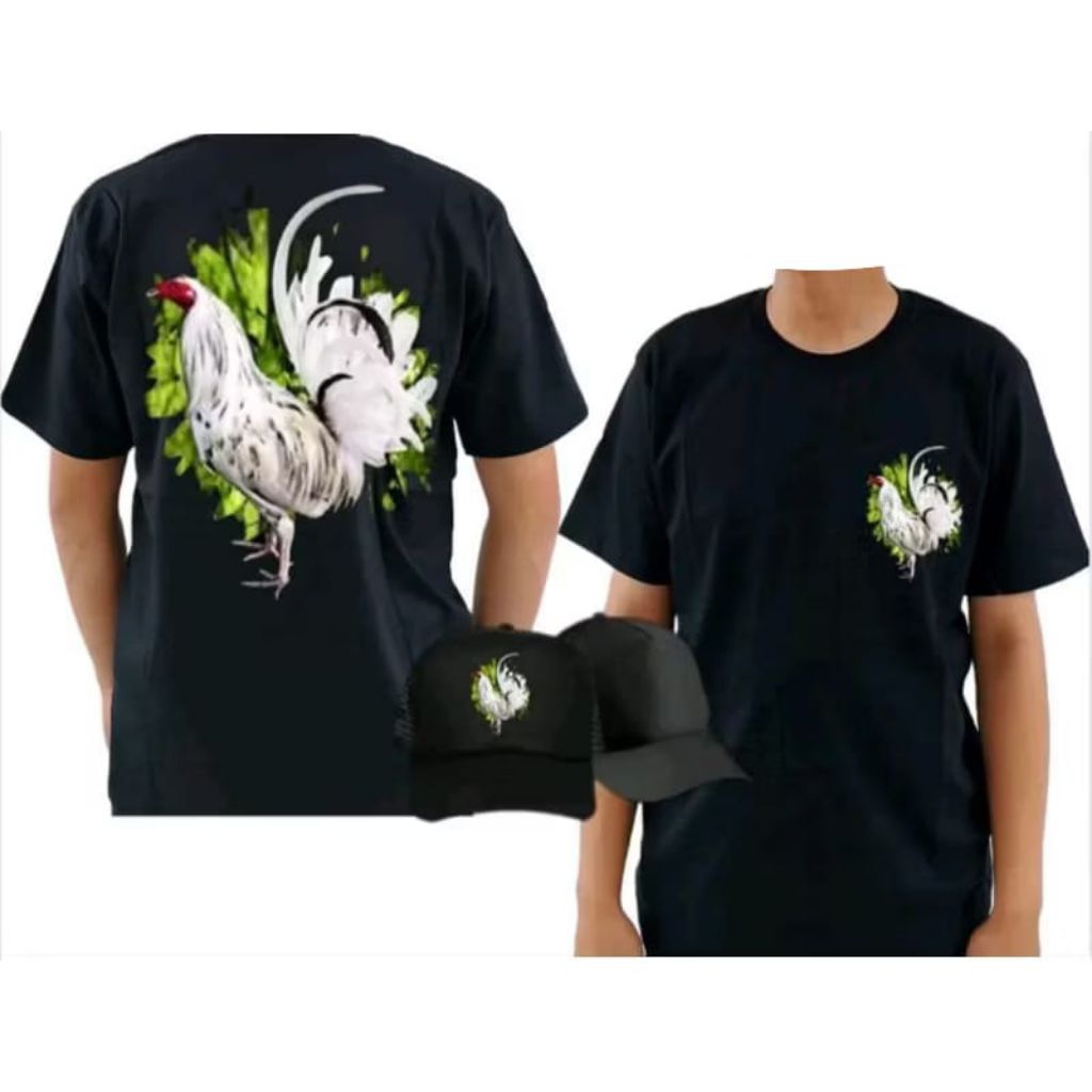 KAOS AYAM BANGKOK PUTIH BONUS TOPI COD // KAOS TSHIRT AYAM BANGKOK PUTIH FREE TOPI