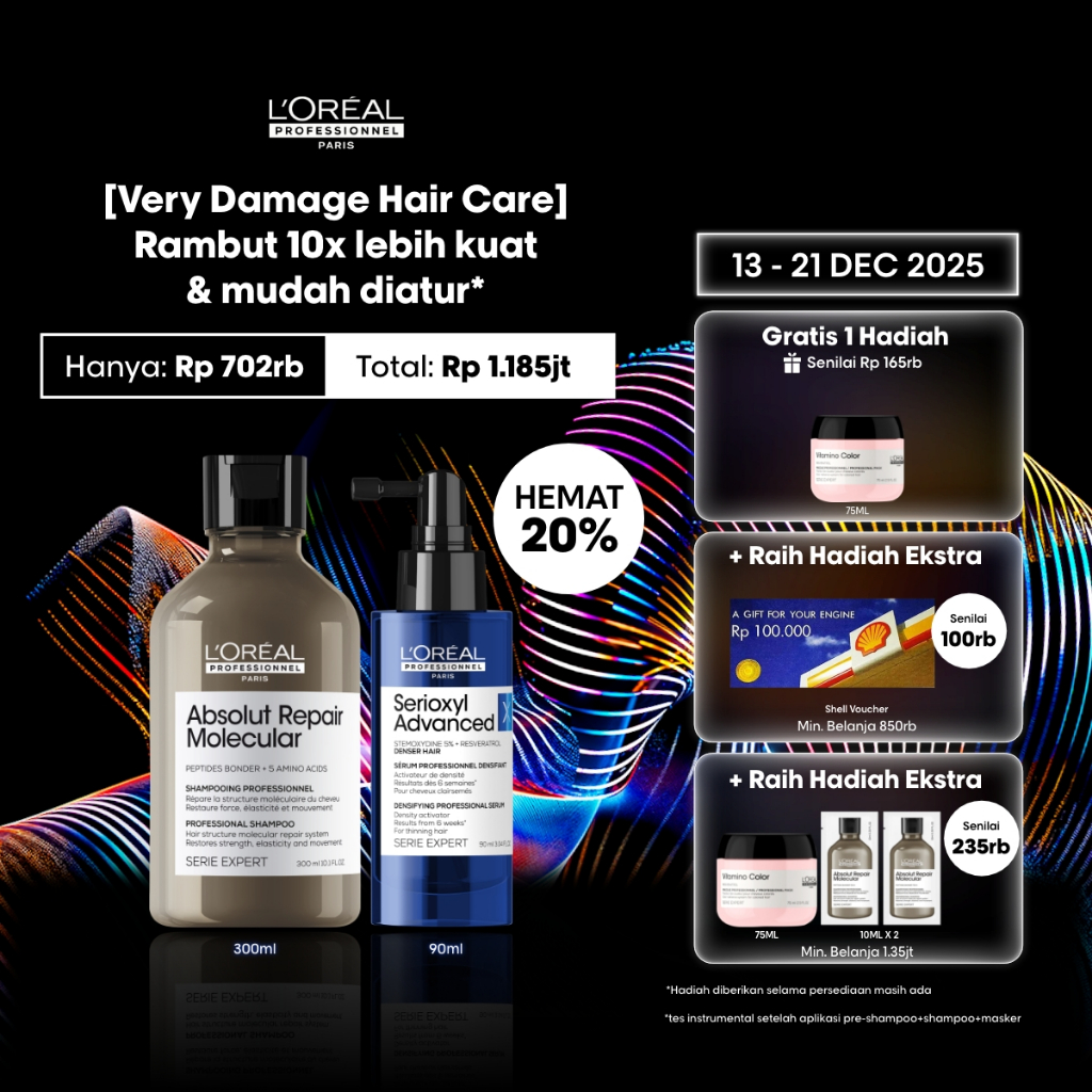 Absolut Repair Molecular Shampoo + Serioxyl Denser Activator Serum Hair Growth Set untuk Rambut Kuat