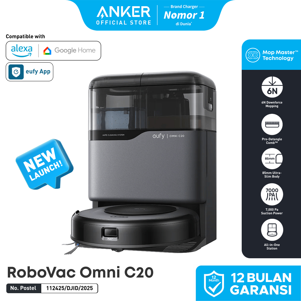 Eufy Robot Vacuum Omni C20 / E25 All-in-One Station Mop Combo, HydroJet System, Zero-Tangle Design, 