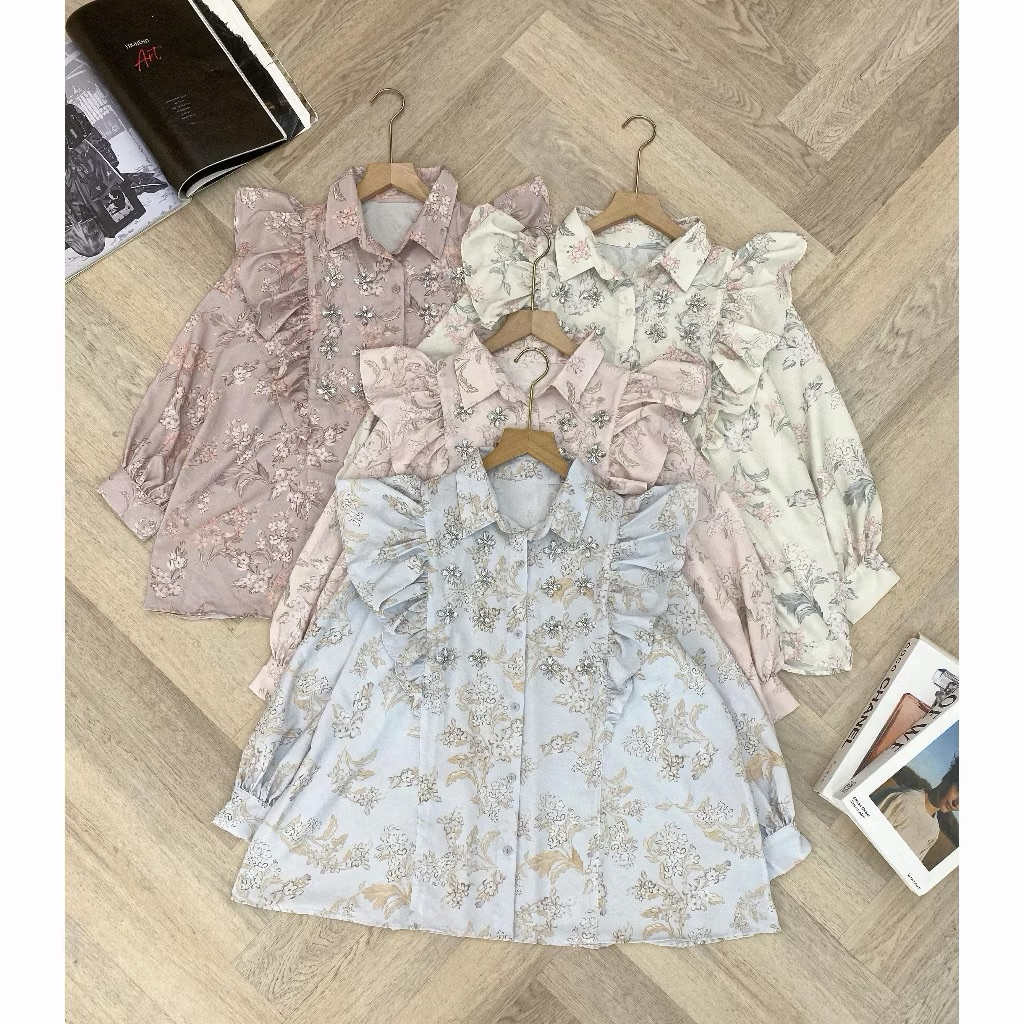 RUFFLE BLOUSE PREMIUM MEWAH MOTE MOTIF BUNGA / BLOUSE MOTIF BUNGA / ATASAN JUMBO OVERSIZE / KOREAN B