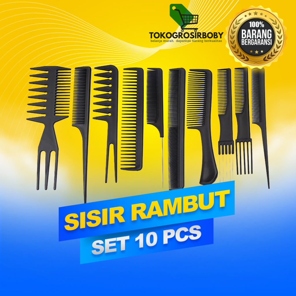 Sisir Rambut Wanita Pria 1 Set Isi 10 Aneka Fungsi Merias dan Menata Warna Hitam