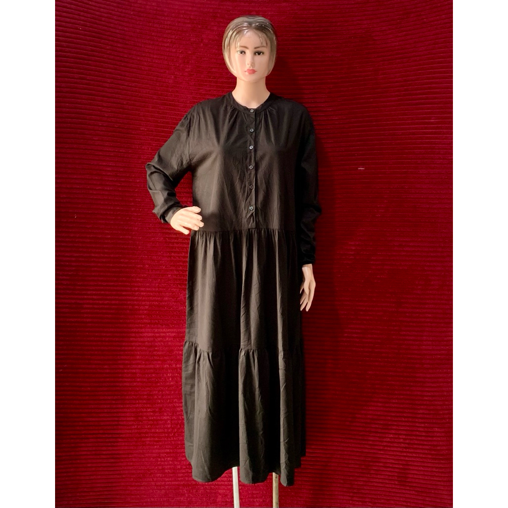 LONG DRESS TUNIK HITAM CASUAL ELEGANT BERTINGKAT TIERED DRESS WANITA PANJANG SHANGHAI