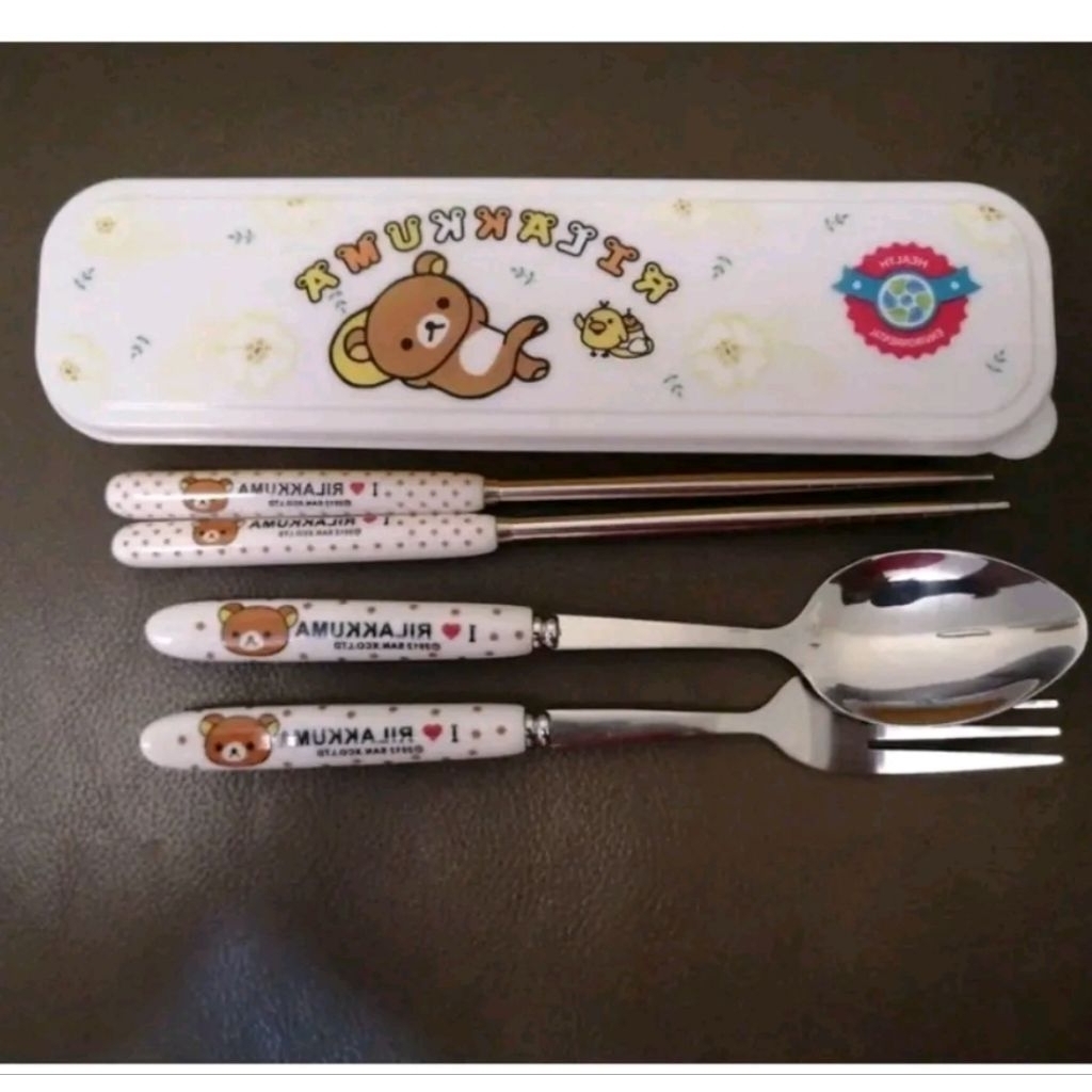 Sendok garpu rilakkuma alat makan set rilakkuma peralatan makan karakter rilakkuma