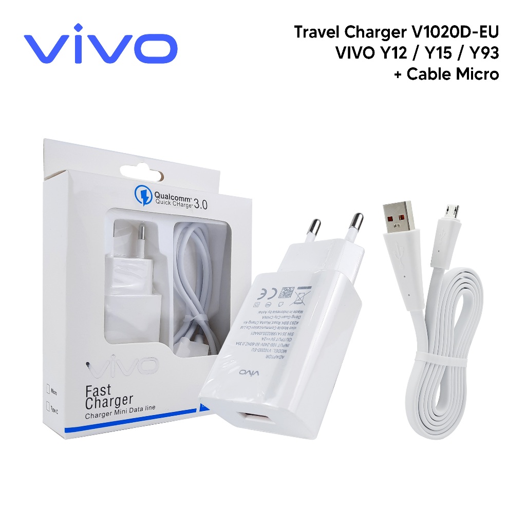 Charger Vivo Fast Charging Micro USB dengan Kabel Micro Charger Vivo V1020D Vivo Y12/Y15/Y93