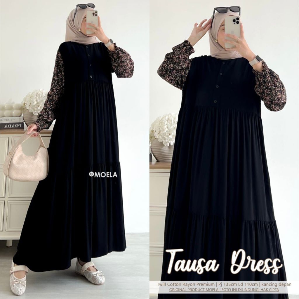 Gamis Midi dress busui motif kombinasi premium Brand Moela