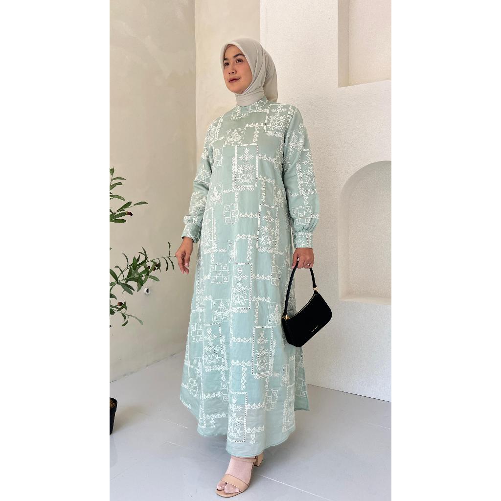 GAMIS KATUN TENCEL BORDIR / BAJU WANITA MUSLIM/ WARNA DIABI ADIBA/ GROSIR TANAH ABANG