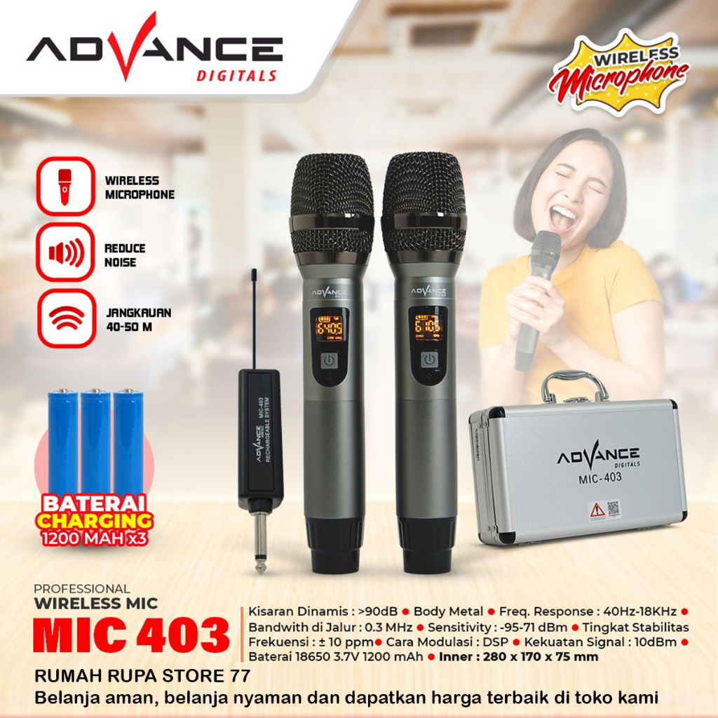Microphone wireless Advance MIC 403 mic tanpa kabel koper almunium