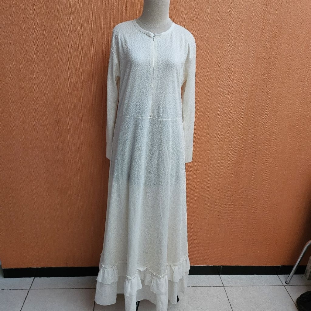 maxi long dress wanita putih MEGANTARA cewek L lengan panjang tunik santai