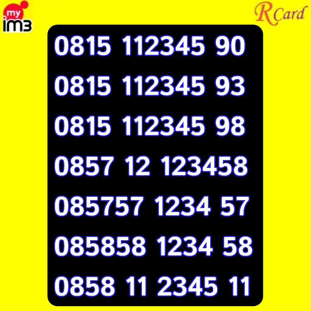 Perdana Nomor Cantik Indosat im3 11 Digit Urut Mirror Cermin 1234 2345 12345