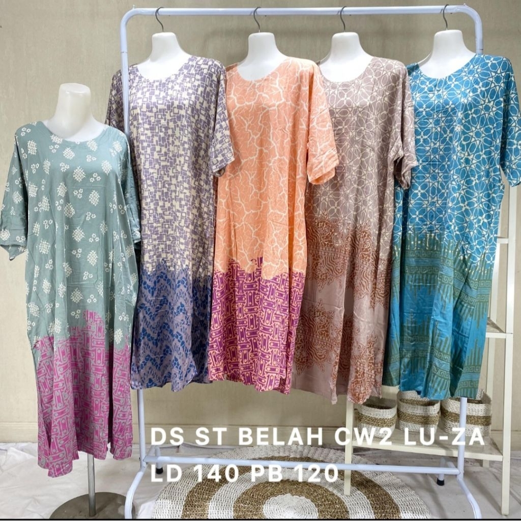 LUZA ORI ASLI PEKALONGAN daster st belah CW 2 jumbo ld 140 bahan adem lowo kalong kelelawar motif te