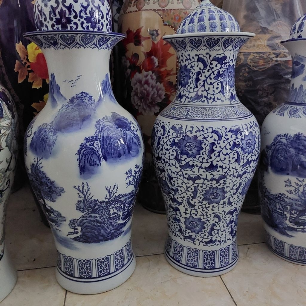 Vas bunga guci keramik biru putih  KERAMIK KANSAI tinggi 62 cm