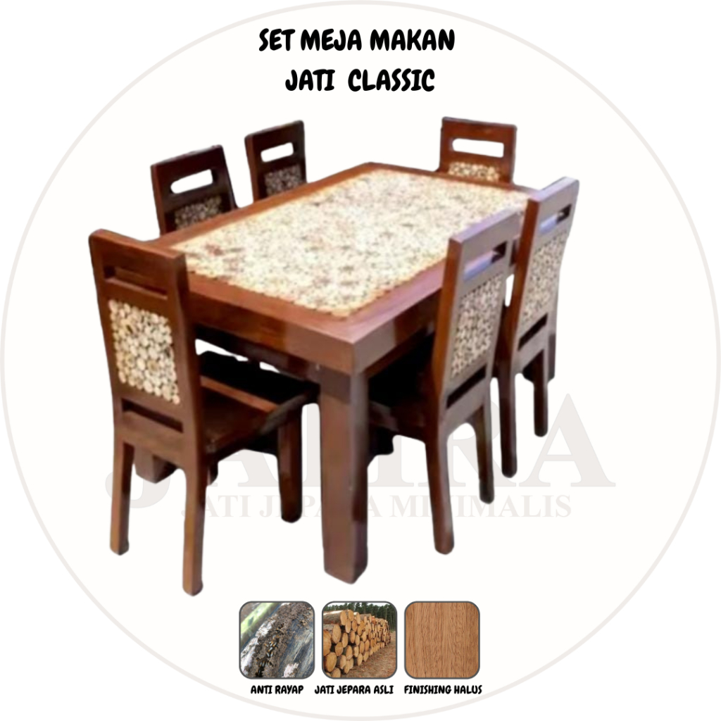 Set Meja Makan Jati Classic 4 Kursi | Meja Makan Jati Asli Jepara Murah Palembang
