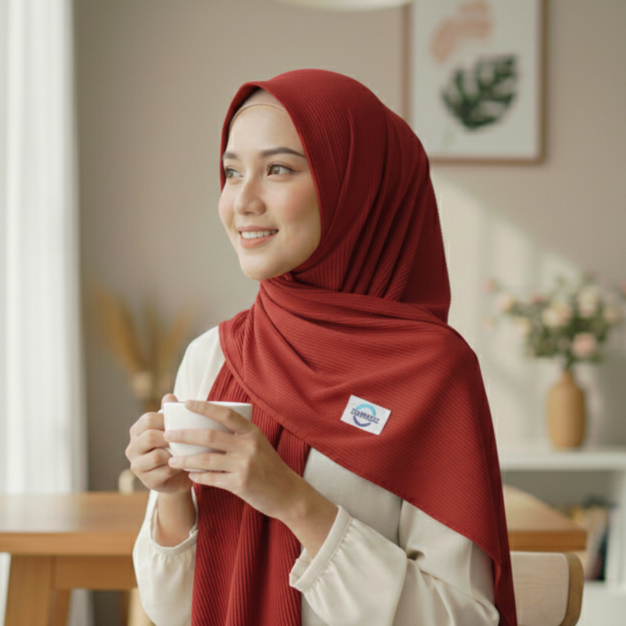 ZUHRIOS Hijab Pashmina Plisket Warna Merah cabe