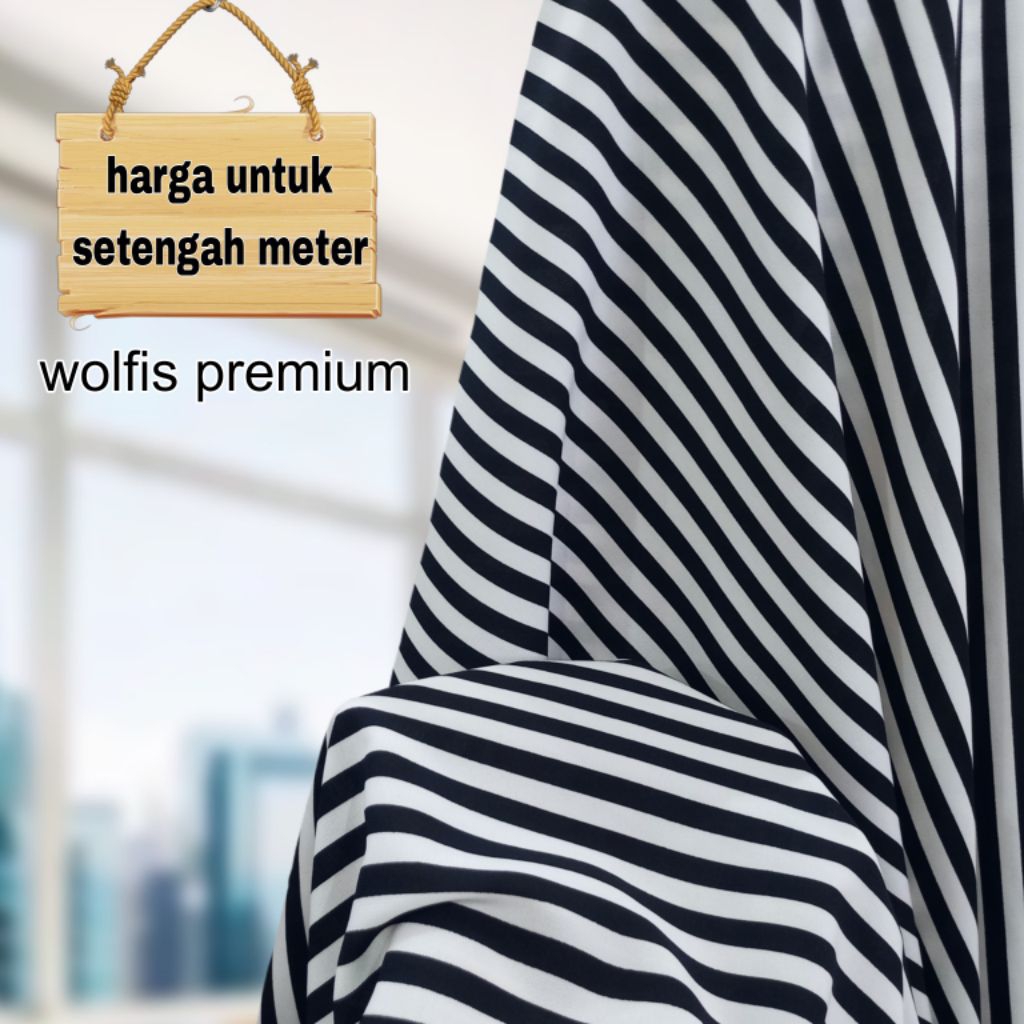 Kain Wolfis Premium Motif Salur Hitam Putih Terbaru
