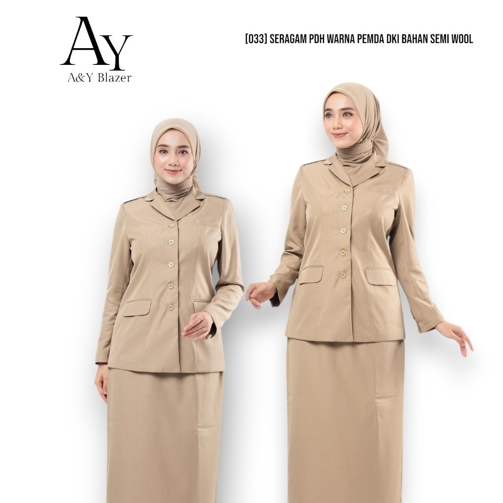 [033]  PEMDA DKI JAKARTA A&Y Blazer Baju Seragam Pemda PDH Wanita warna KHAKI DKI Terbaru | SEMIWOL 