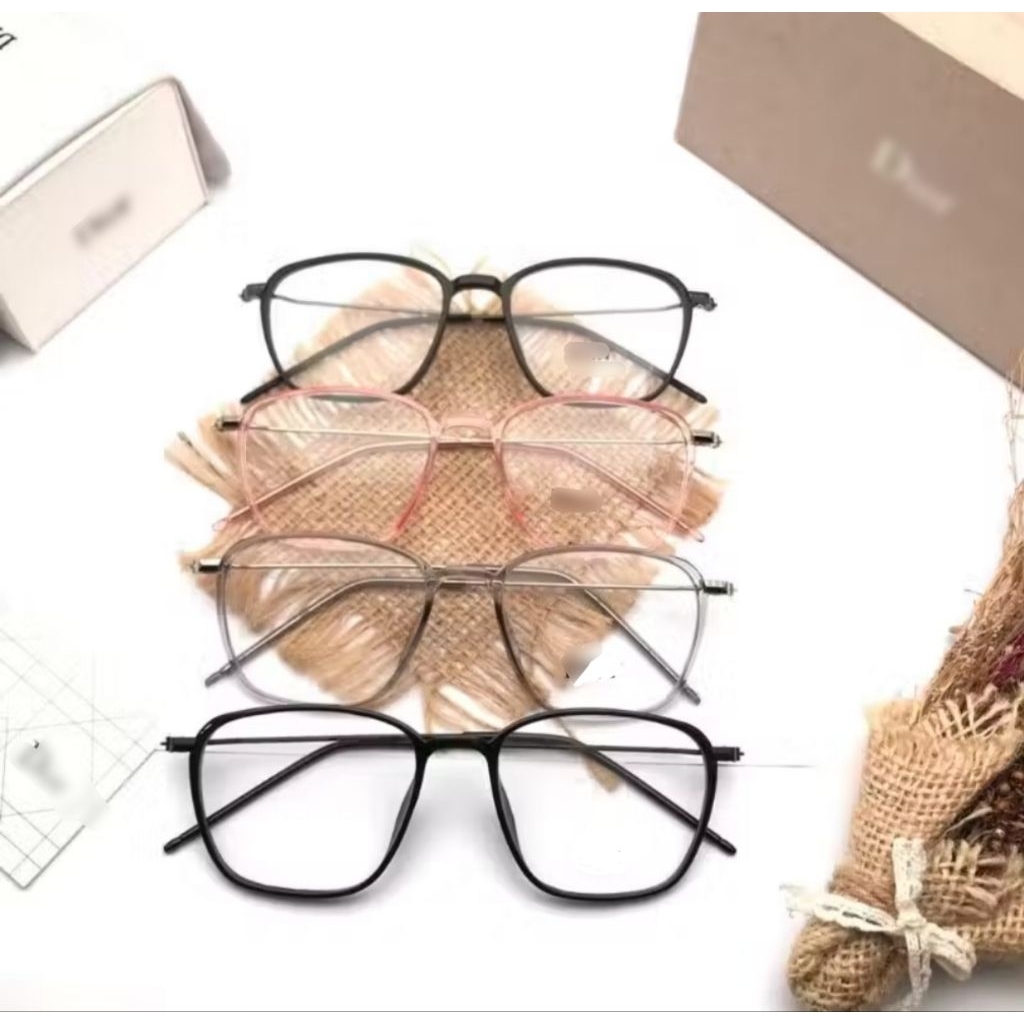 COD frame kacamata kotak tipis lensa fotocromic bisa minus&cylinder