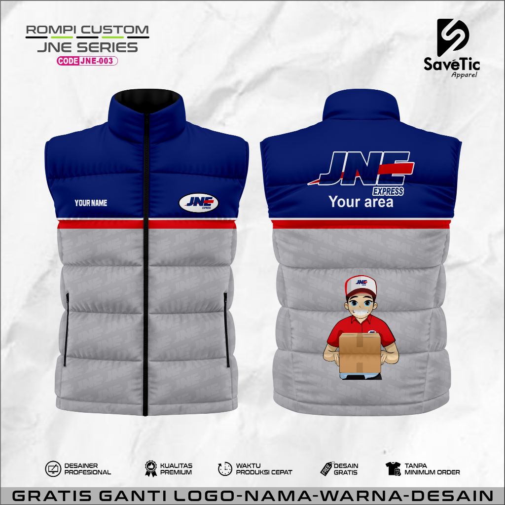 Rompi Puffer /Gelembung JNE Express Custom Full printing Waterproof/vest/rompi outdoor/Kurir JNE/Kur