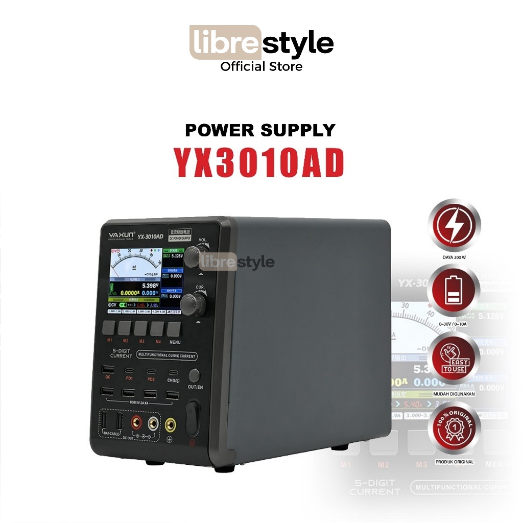 YAXUN YX3010AD POWER SUPPLY LAB DC REGULER 30V 10A UNTUK TESTING & REWORK SMD PCB - POWER SUPPLY YAX