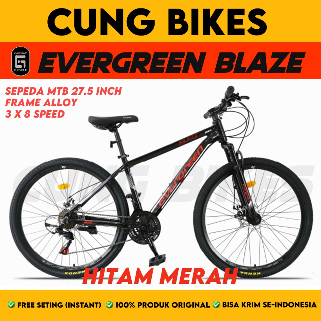 SEPEDA GUNUNG MTB 27.5 INCH EVERGREEN TYPE BLAZE 685 FRAME ALLOY INNER CABLE 24 SPEED