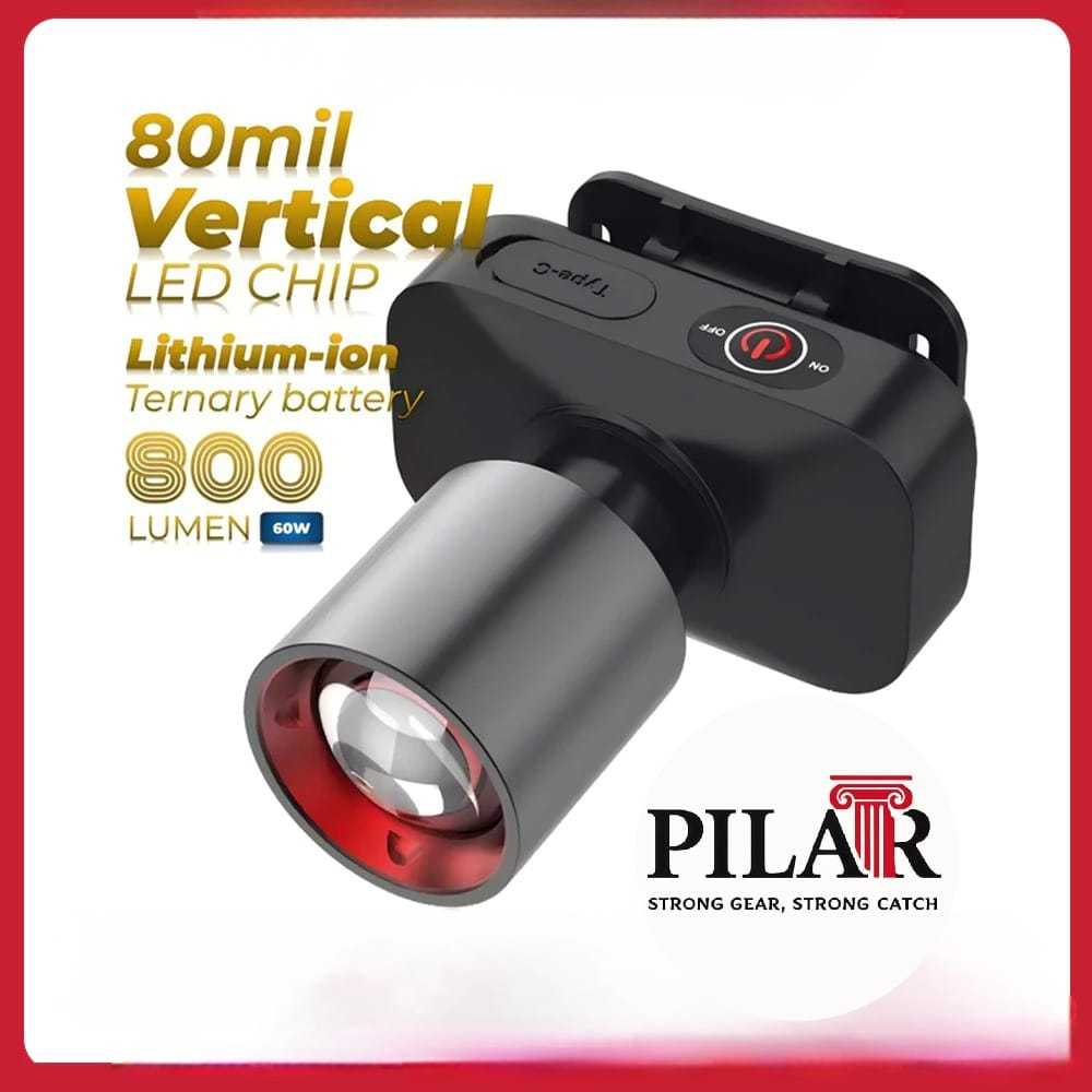 PILAR Headlamp Senter Kepala 1000Lumen Fokus & Penyebaran Zoom WAterProof