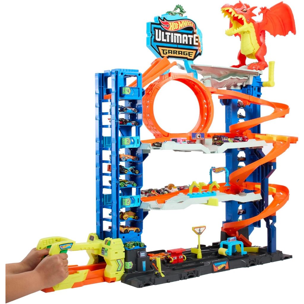 Hot Wheels City Ultimate Garage Track Set with 2 Die-Cast Toy Cars & Car-Eating Dragon