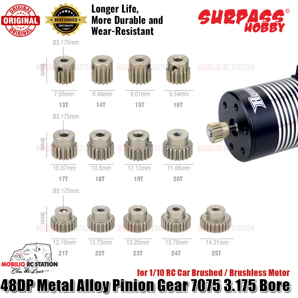 Metal Pinion Motor Gear Surpass Rocket 48 DP 3.175 mm Shaft 13T - 20T