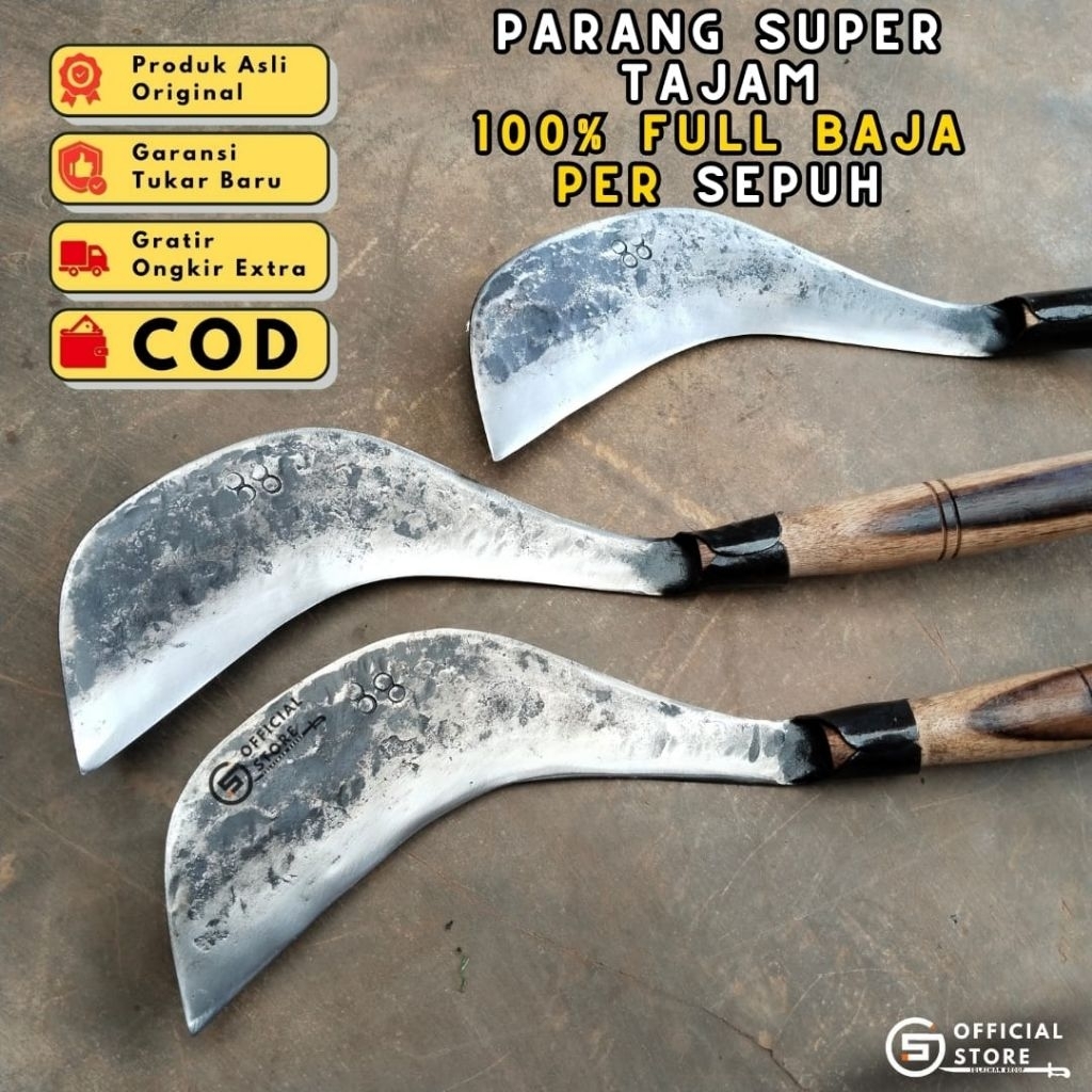 PARANG Babad Rumput Liar Asli Baja Khas Garut | Arit/Sabit Babat Rumput Liar | Alat Pertanian/Perkeb
