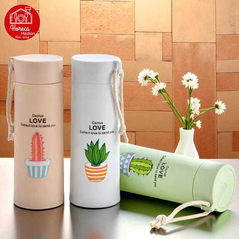 TUMBLER KACA KAKTUS / BOTOL MINUM KACA AESTHETIC MOTIF / BOTOL AIR MINUM 400 ML