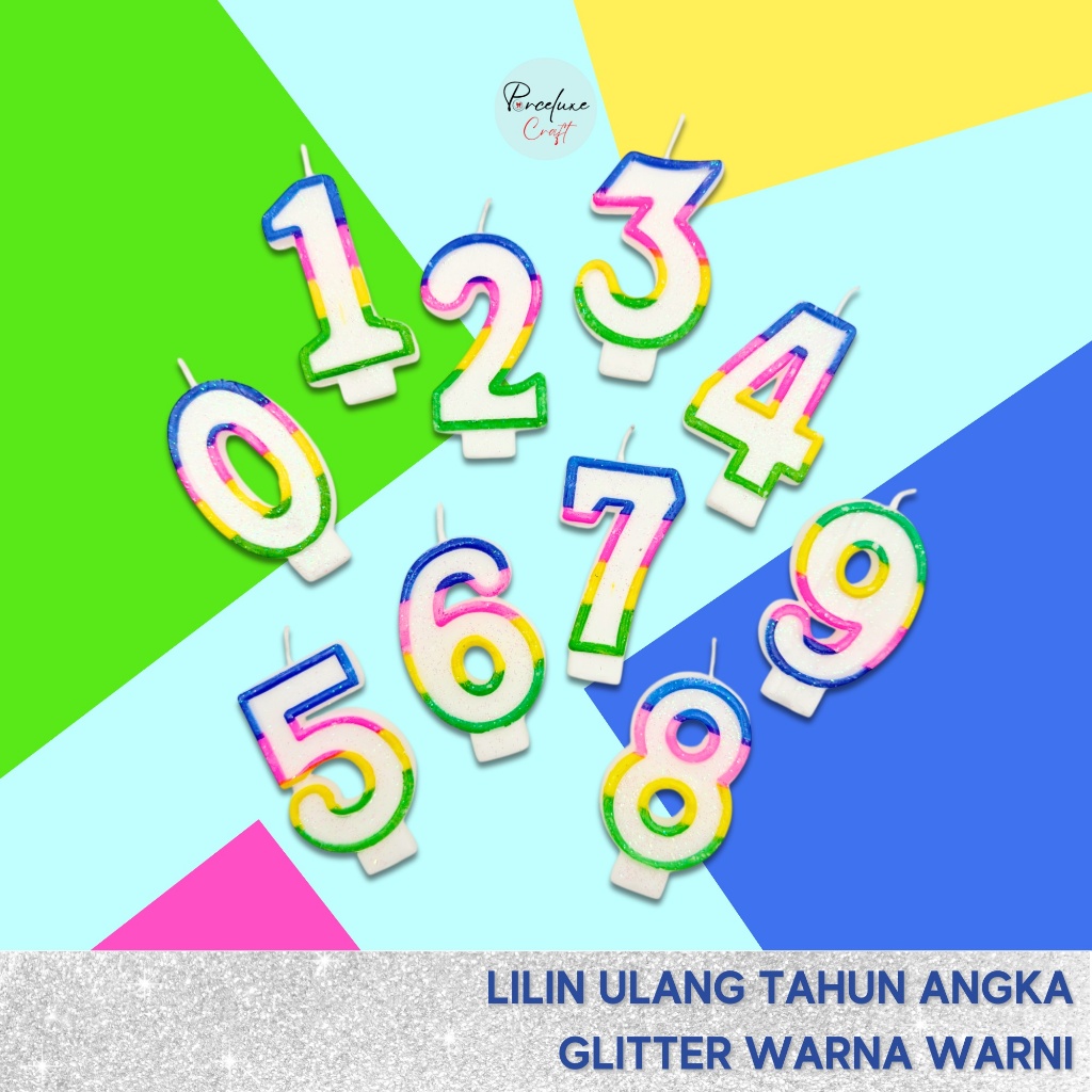 Bundle 2 Angka | Lilin Ulang Tahun Angka 1-10 Glitter Warna Warni Rainbow Cake Topper Hiasan Dekoras