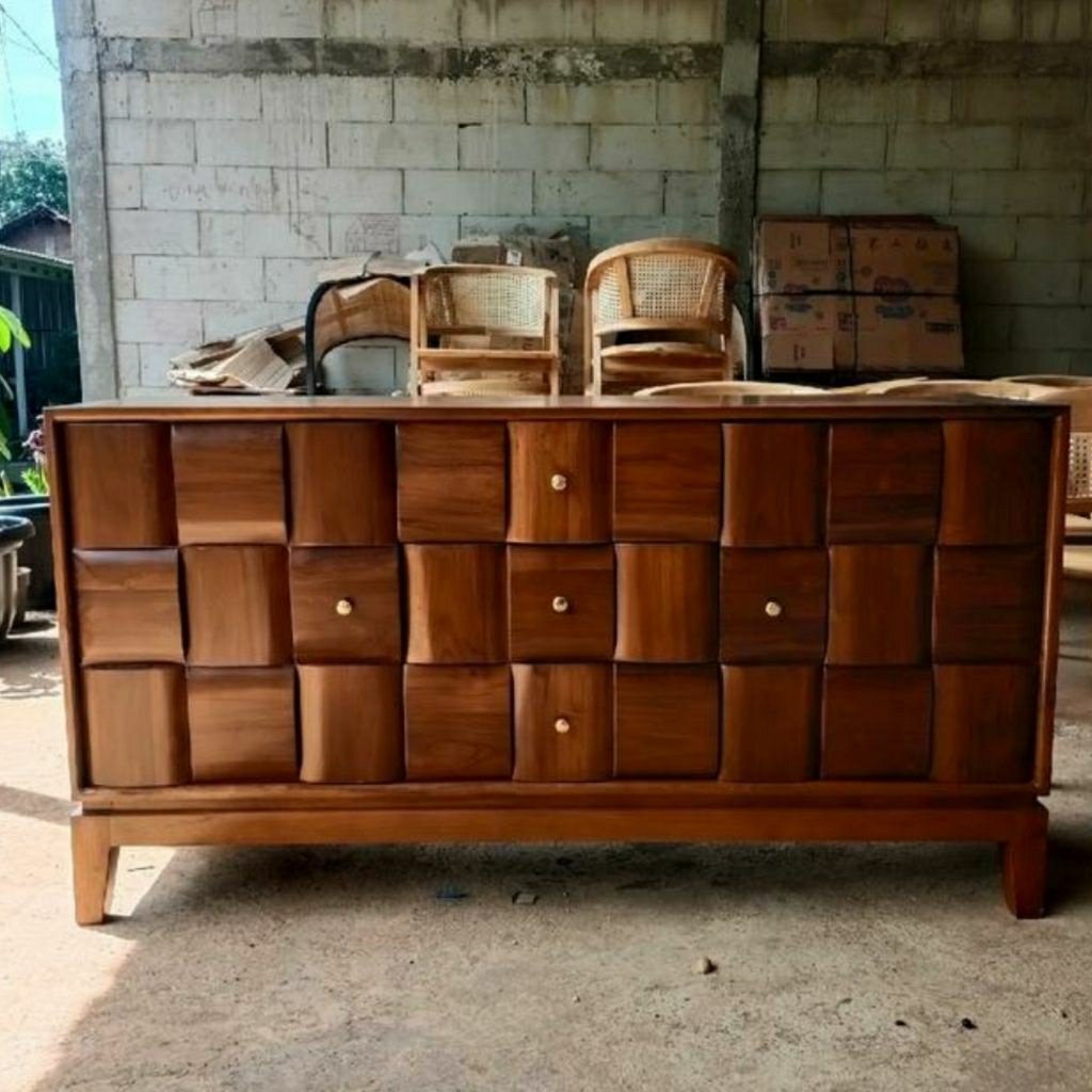 bufet tv jati meja lemari nakas laci cabinet lego - buffet jati