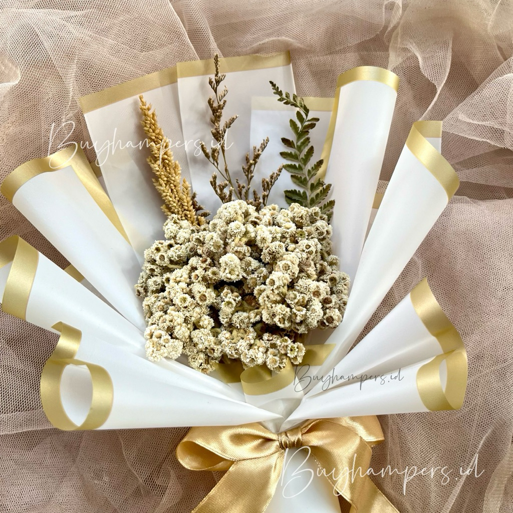 Buket Bunga Kering Edelweis Aesthetic Gift Ulangtahun Graduation Wisuda Wedding
