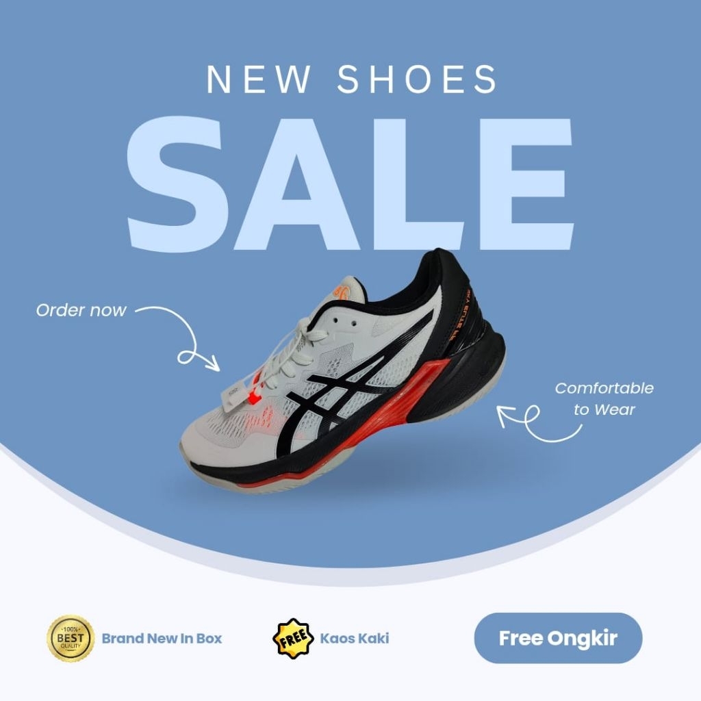 ASlCS SKY ELITE FF2 Sepatu Running Olahraga Voli White Red Volly Volley Shoes / Free Kaos Kaki