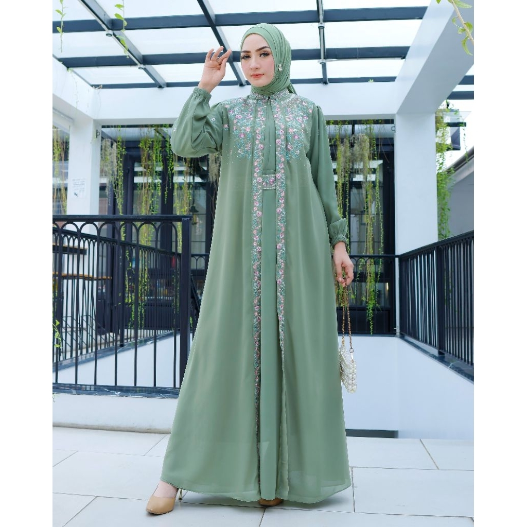 Gamis Terbaru Abaya Bordir Annisa Ceruty Babydoll Premium J08 Mewah, Pesta, Elegant, Gamis Wanita Mu