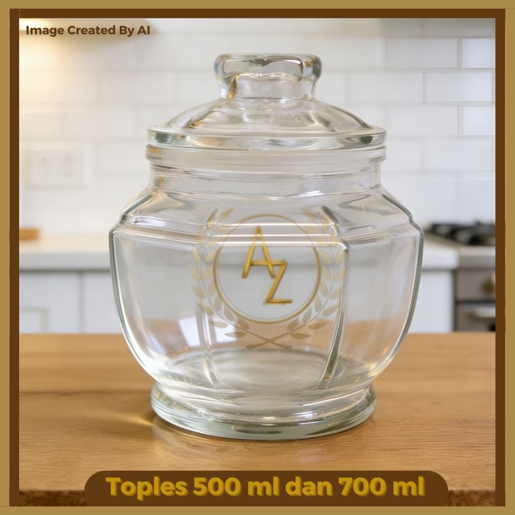 Toples kaca + tutup kaca ukuran kecil, ukuran 500 ml dan besar ukuran 700ml - 1pcs / toples kaca ber